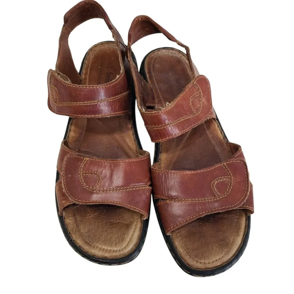 Josef Seibel Brown Leather Sandals, Size 10